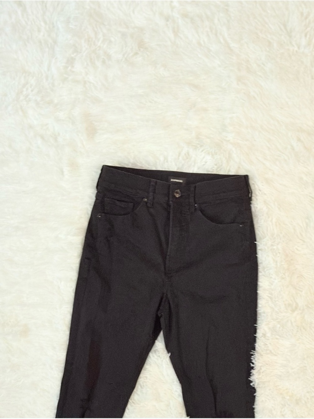 Express Jeans Skinny High Rise 2S Black Distressed Raw Hem Denim 26x25 - Picture 3 of 6